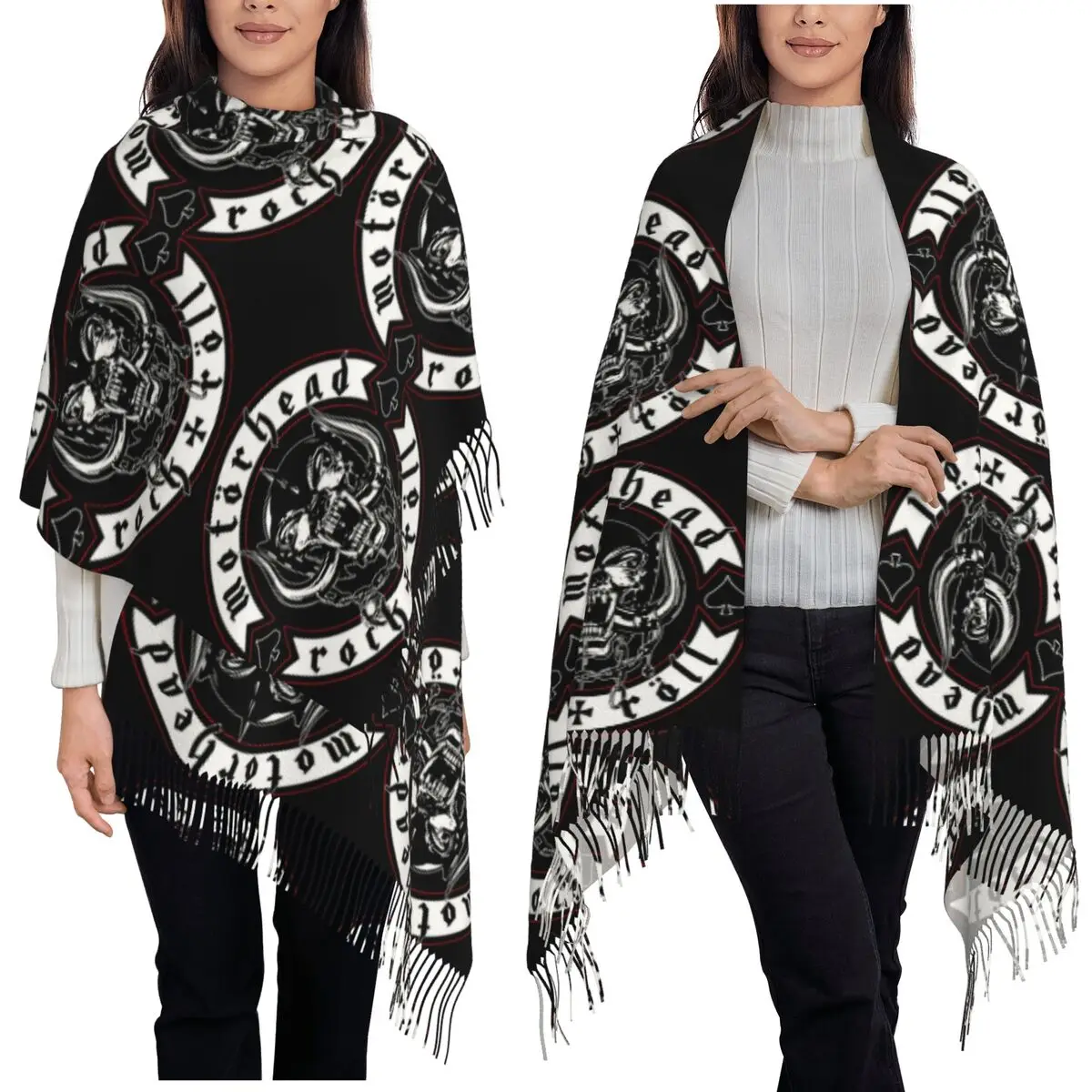 

Motorheads Band Slipknots шарф с кисточками, женские мягкие теплые шали и накидки, длинная осенне-зимняя шаль