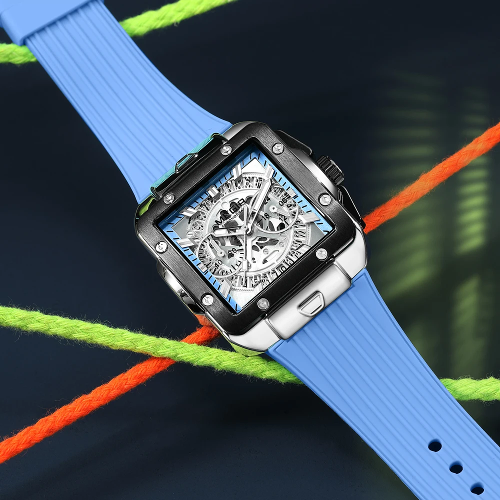 ساعة MEGIR كوارتز كرونوغراف للرجال، مقاومة للماء، رياضية مضيئة، متعددة الوظائف، حزام سيليكون، تاريخ تلقائي