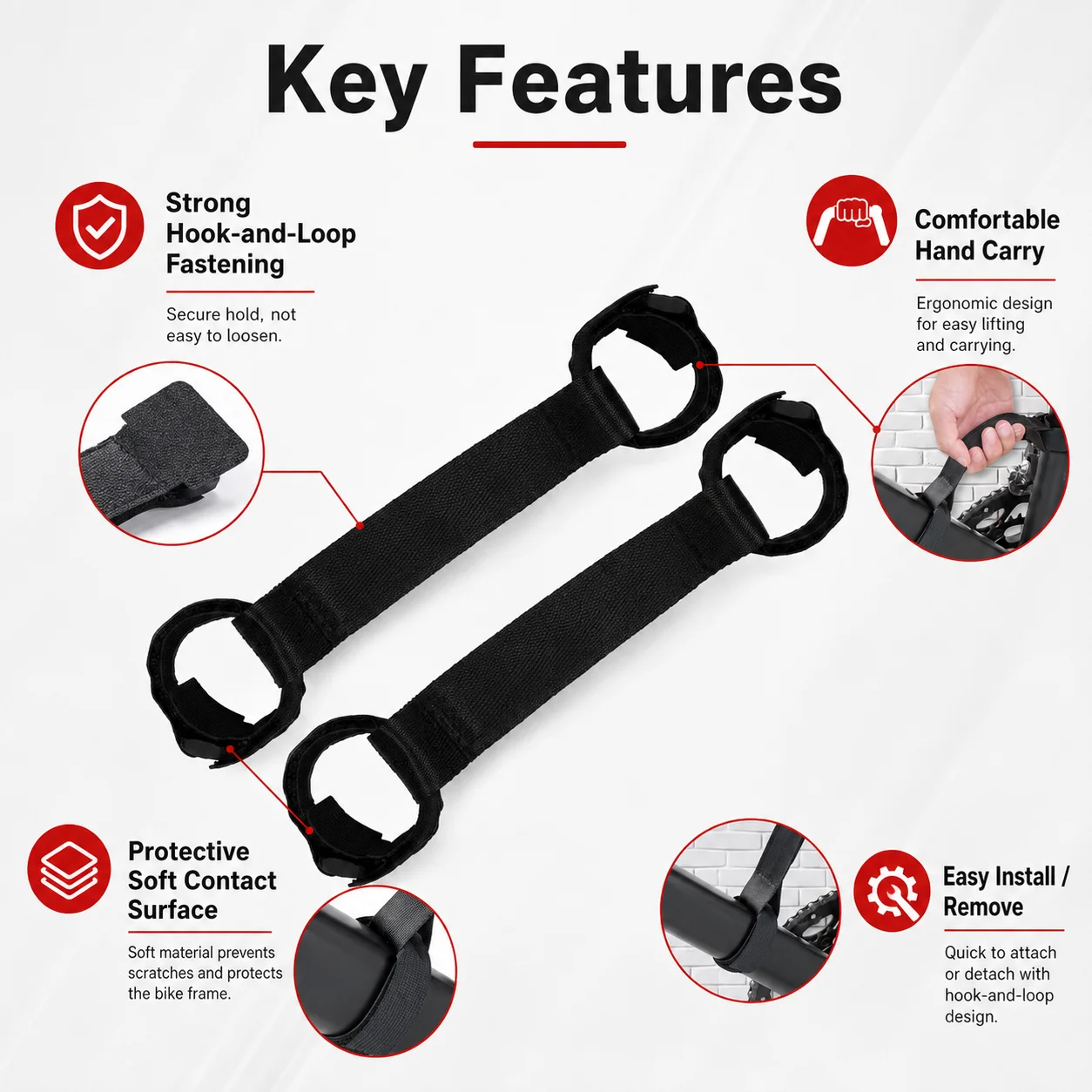PINMOAP 2PCS Portable Bike Carrying Strap Anti Slip Bicycle Shoulder Belt Durable Lift Handle For Mtb Road Folding Bike Cycling