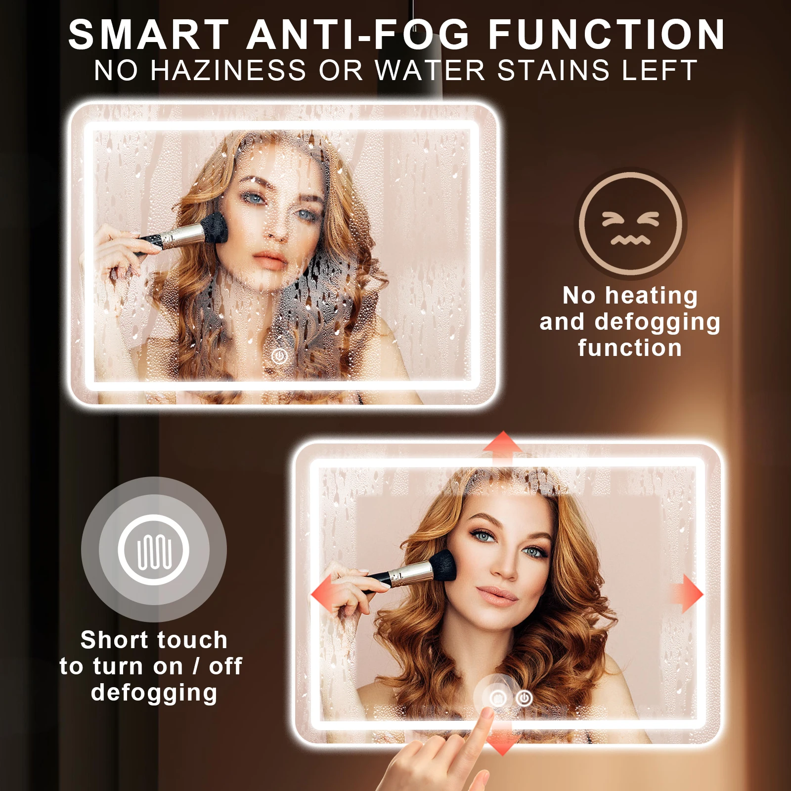 32x40 بوصة LED مرآة حمام الغرور المرايا مع أضواء الخلفية Fogless مرآة لوضع مساحيق التجميل الحائط مع ديميستر عكس الضوء