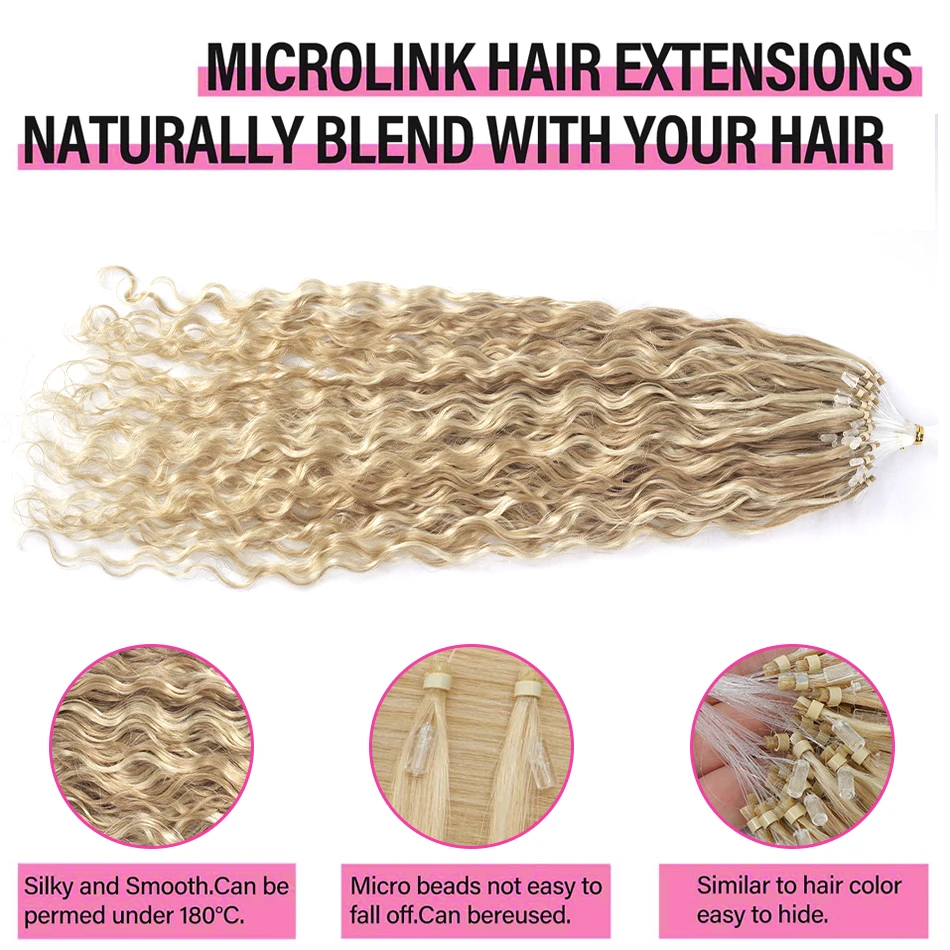 Microlus Hair Extensions Watergolf Balayage Natuur Echt Menselijk Haar Microlink Hair Extensions Fusie Pre Gebonden Haar 12-26Inch