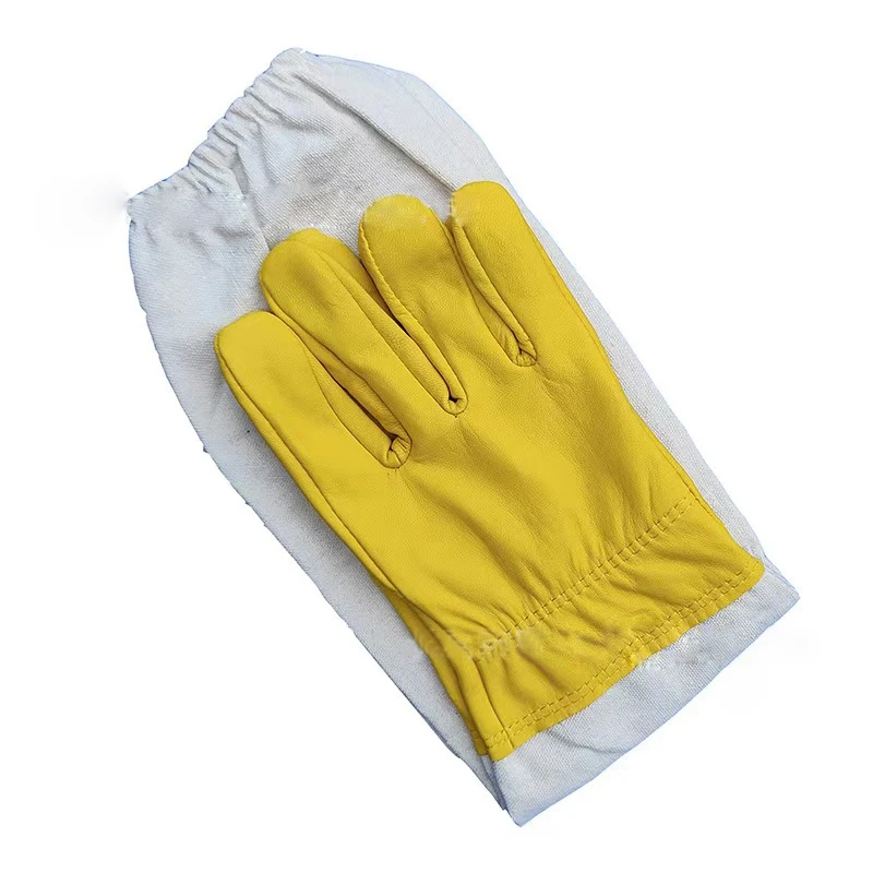 1 pair Beekeeping gloves Protective Sleeves breathable yellow mesh white sheepskin and cloth for Apiculture beekeeping gloves