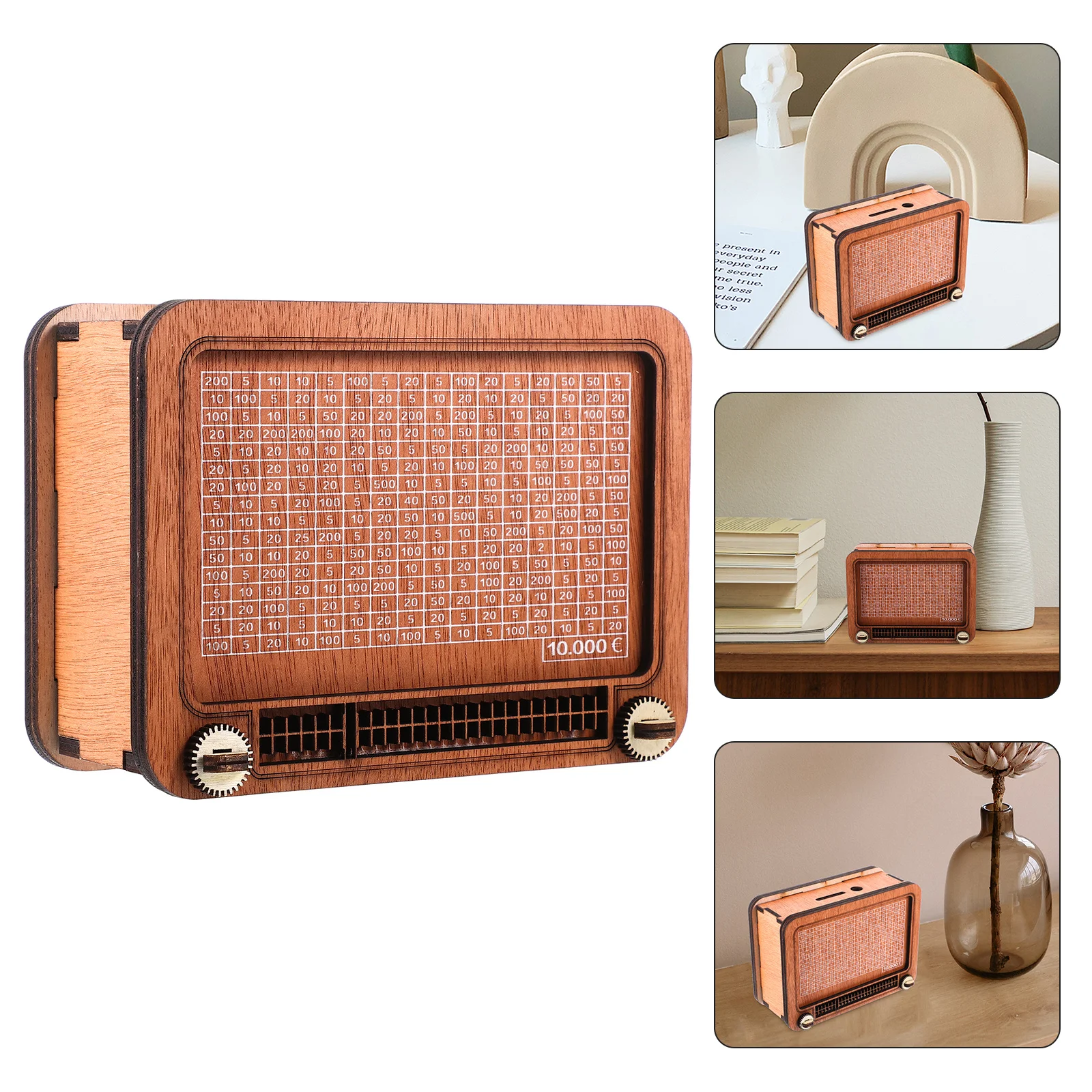 راديو خشبي حصالة على شكل حيوان إبداعي لتوفير المال، حاوية تغيير ديكور المنزل، بنك العملات المعدنية، جرة نقود خشبية، جرة عملات معدنية على شكل راديو #1