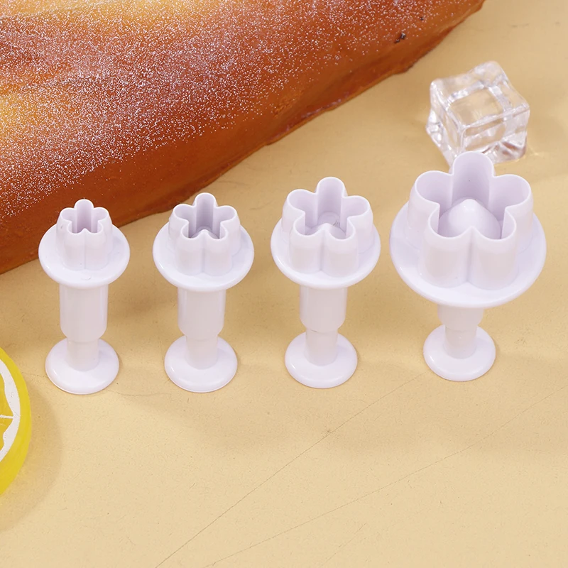 3/4Pcs Plum Flower Pentagram Love Heart Cake Plunger Fondant Cookie Cutter Mold Baking Decorating Biscuit Stamps Kitchen Tools