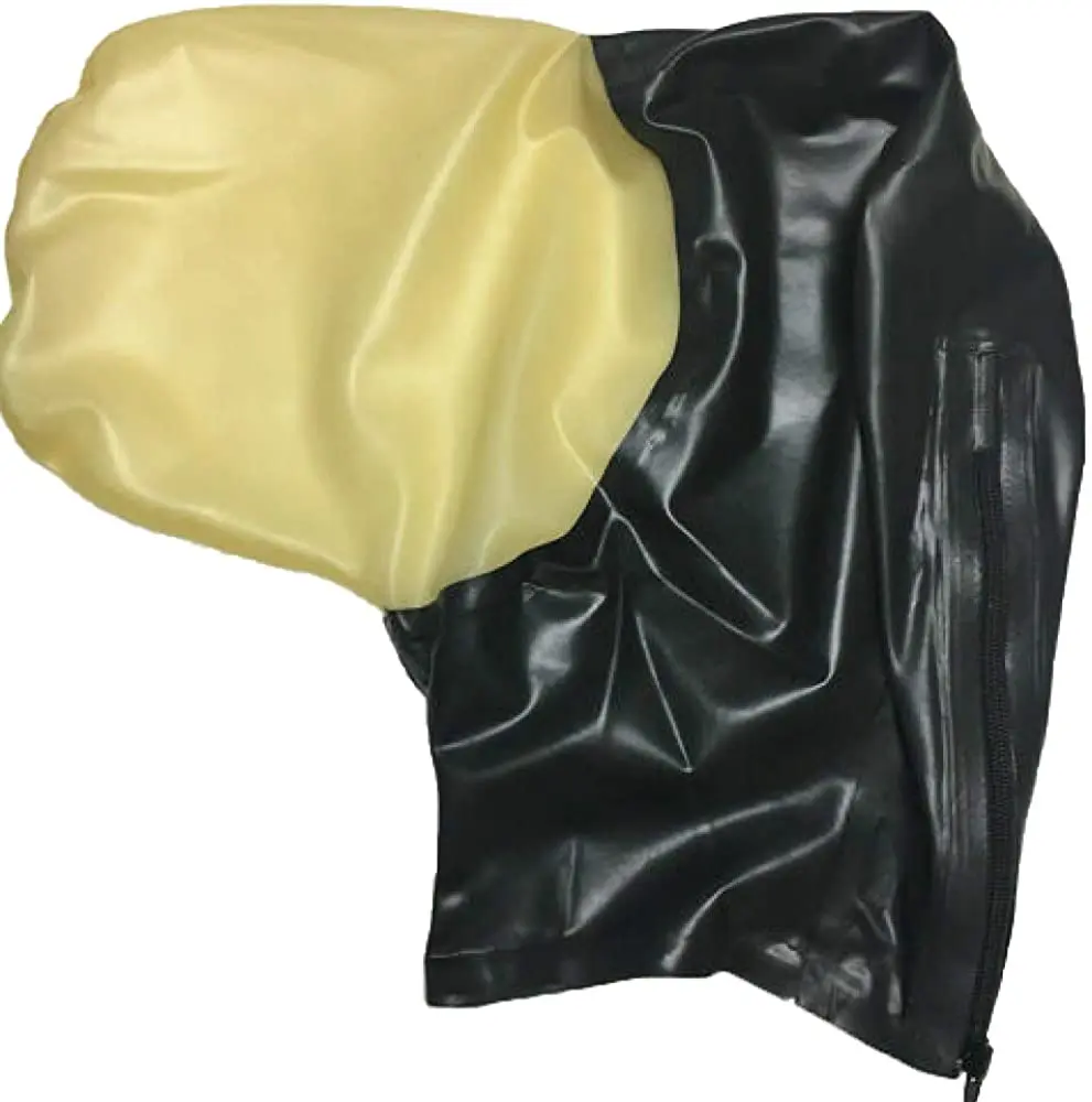 Capuche en Latex avec Sac Respirant Scellé, Noir, avec Masque en Caoutchouc Transparent, Costumes de Cosplay d'Halloween pour Homme et Femme