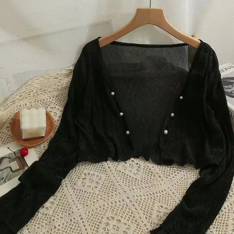 Summer Me protección solar irt mujer ort fino largo Sve cubrir awl V-Ne corte suelto Top de encaje Faion prendas de vestir exteriores