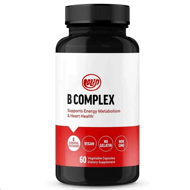 El complejo de vitamina B admite la salud, contiene vitaminas B1, B2, B3, B12, etc., vegetariano, sin OGM, 60 cápsulas de verduras