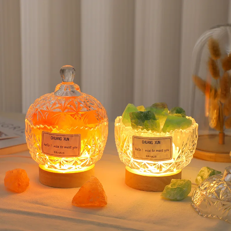 

Night Lamp Handmade Fragrance Expanding Cup Gift Desktop Nightlight Gift Decoration Natural Orange Salt Crystal Stone Table Lamp