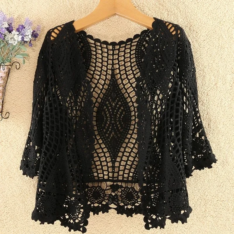 Knitted Hollow Out Cardigan Women's Blouse Summer 2024 New Ladies Jacket Sunscreen Shirt Designed With Temperament Short Coat