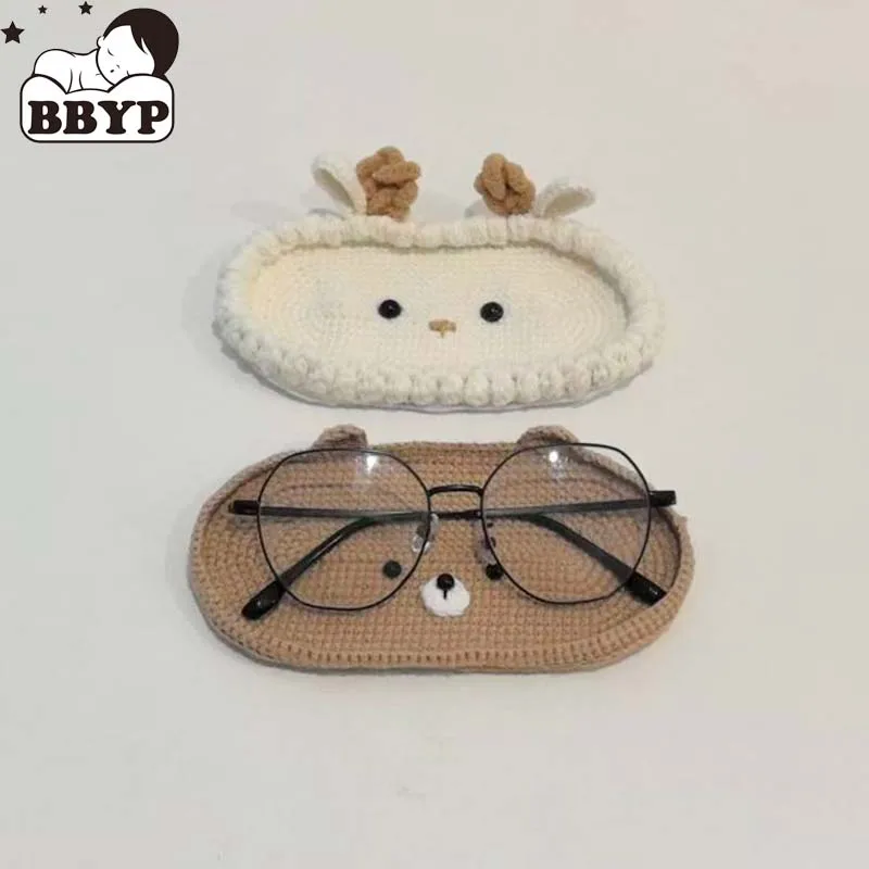 

Ящик для хранения животных ручной работы, вязаный крючком медведь, шерстяной вязальный комплект, лоток для хранения очков, домашний декор, аксессуары для фотосъемки