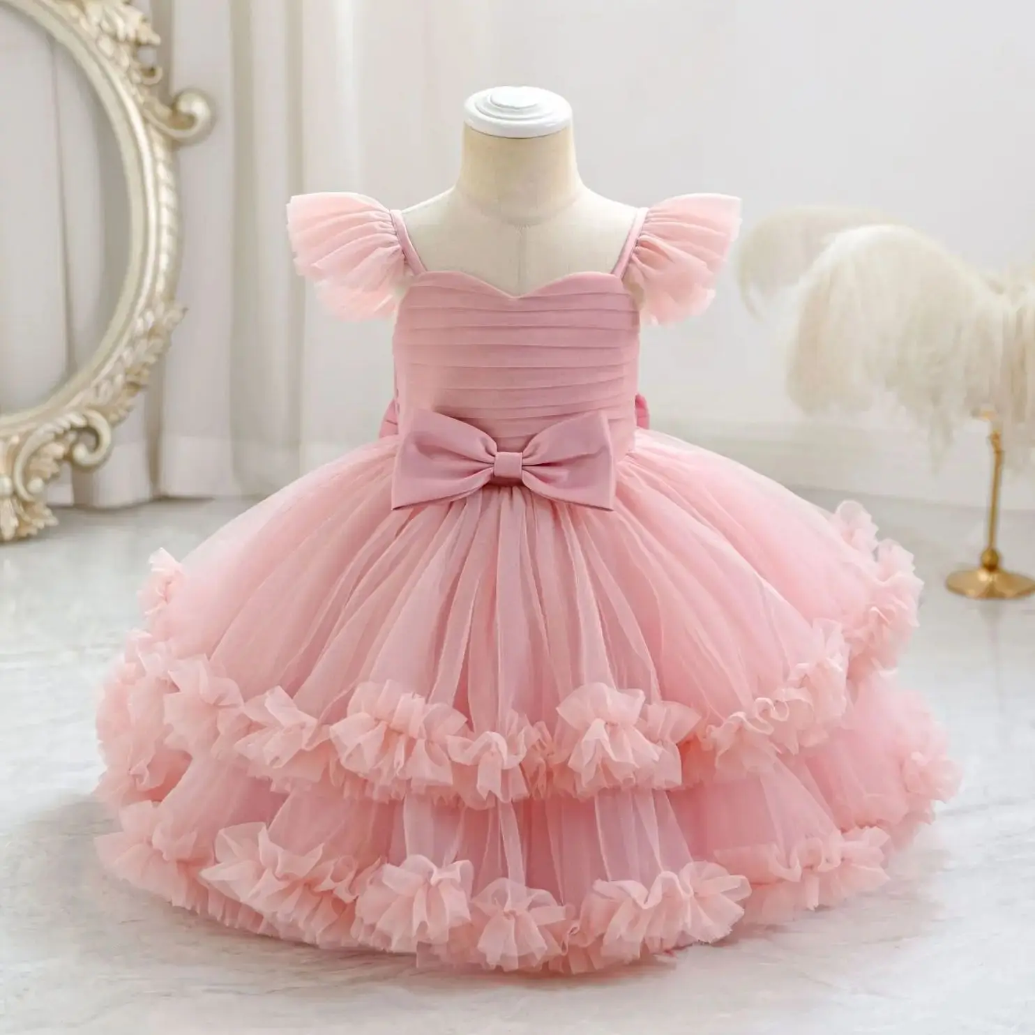 HETISO Baby Girls Party Dress Elegant Summer 1st Birthday Wedding Princess Ball Gown For Kids Tutu Toddler Frocks