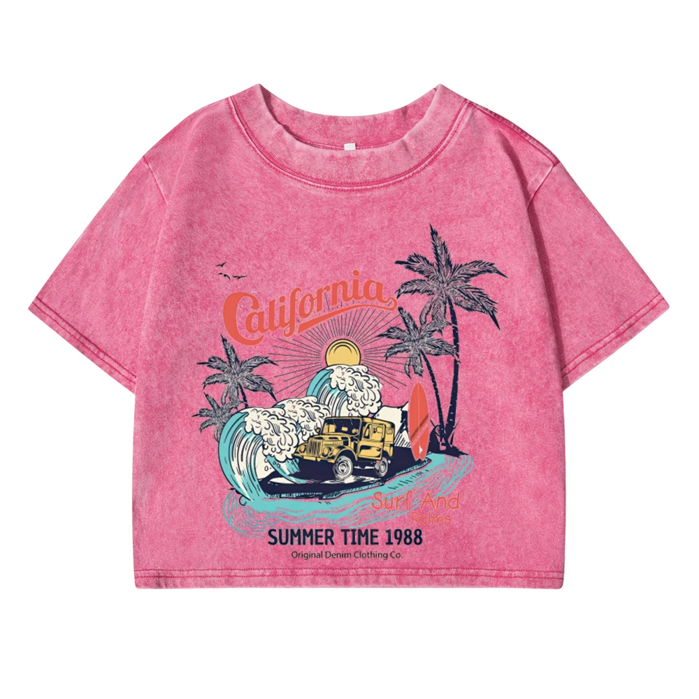 Usa Ciyt California Summer Time 1988 Printing Women'S T-Shirts O-Neck Breathable Soft Cotton Tops Classic Style Female Clothes