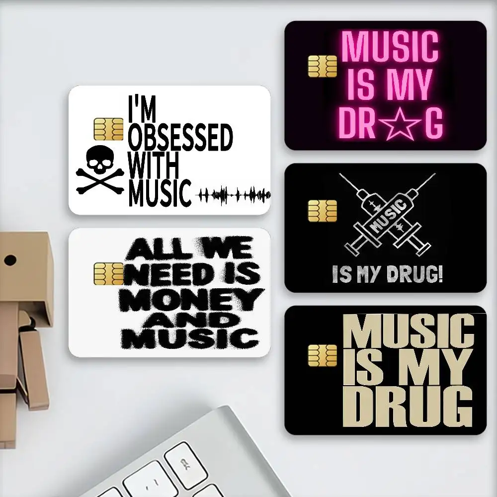 Music lover Music is My Drug Art Credit Card Stickers Skin For Bank Debit Decorative Protection Scratch-resistant Gift 4PCS