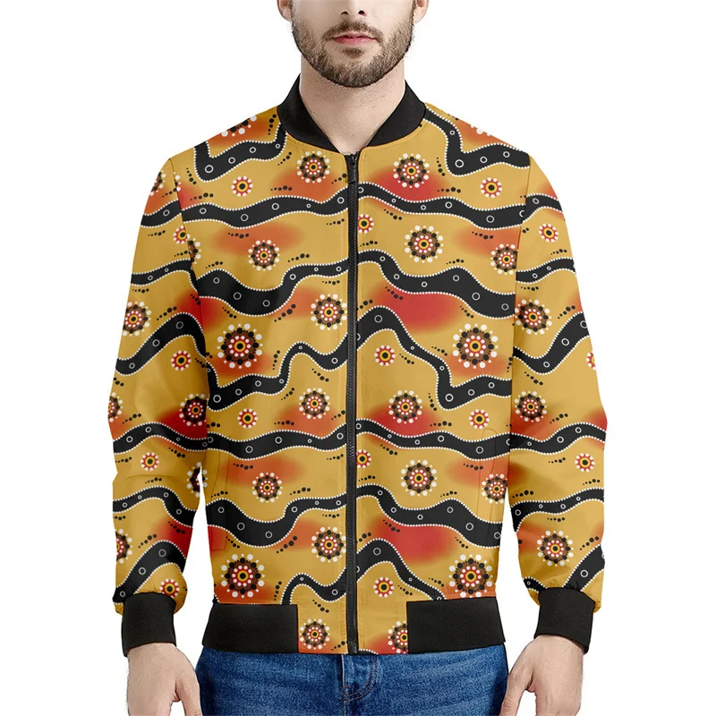 Aboriginal Australian Pattern Zipper Jacket For Men Colorful 3D Printed Long Sleeves Casual Loose Tops Jackets Coat Streetwear