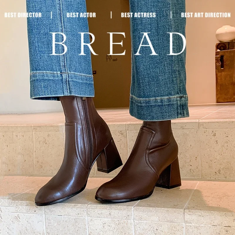 

2026 новые осенне-зимние женские ботильоны высотой 22-24,5 см, современные ботинки из эластичной микрофибры с круглым носком, узкие ботинки на высоком каблуке с боковой молнией