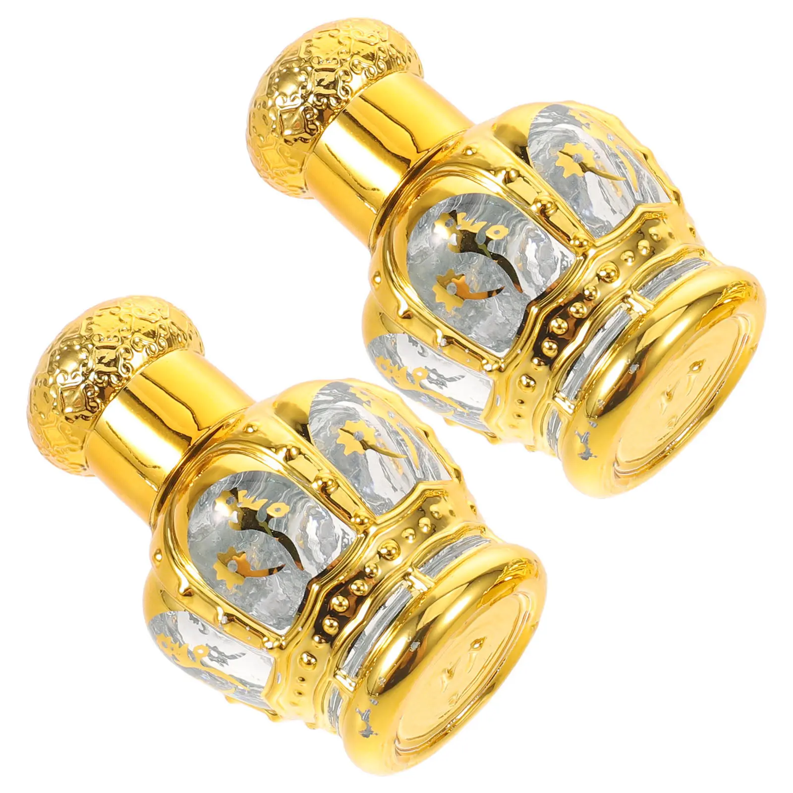 2Pcs 12Ml Clear Glass Roll on Bottles Gold Detail Mini Bottles for Essential Oil Perfume Oil Attar Water Refillable view 2