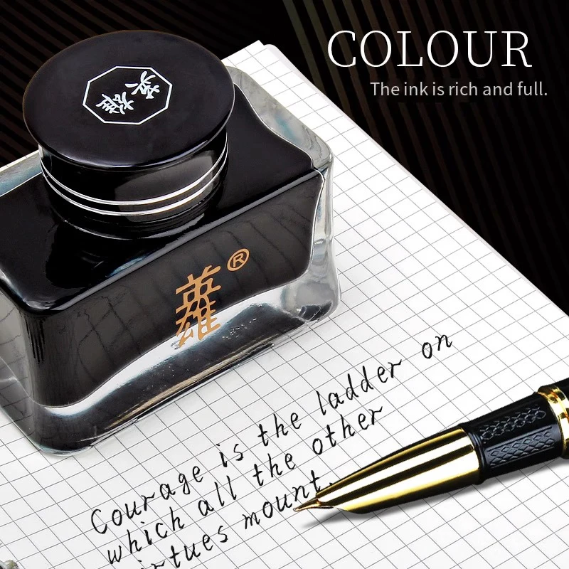 Hero 8806 Black Fountain Pen Ink: High-Performance, Fast-Drying, Non-Clogging Pigment Ink in a Large Bottle for Gold Nibs - view 3