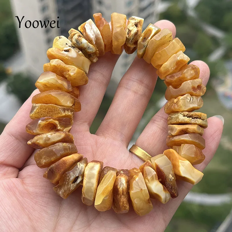 

Big Amber Bracelets for Men Women Unique Irregular Wheel Bead Good Smell 100% Real Natural Stone Healing Amber Jewelry Wholesale