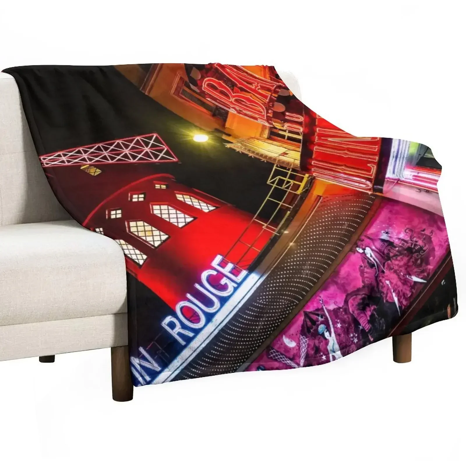 The Moulin Rouge by Night. Paris Throw Blanket Soft Plaid Travel Soft Big Hairys bed plaid Flannels Blankets
