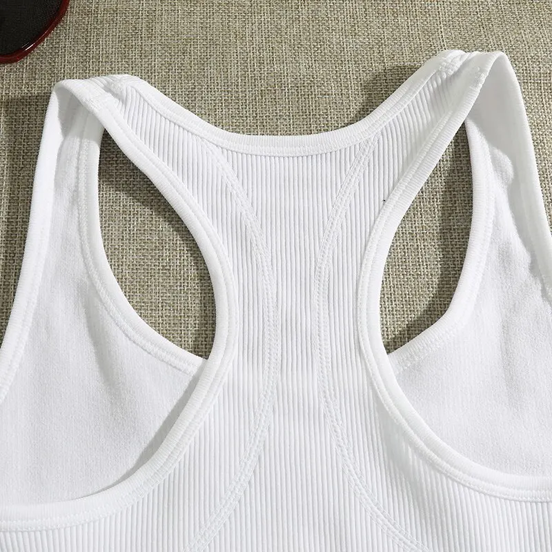 Basic Crop Tops Racerback Yoga Vest Vrouwen Gym Naadloze Rib Gebreide Tanktops Vrouwelijke Bh Zonder Beha