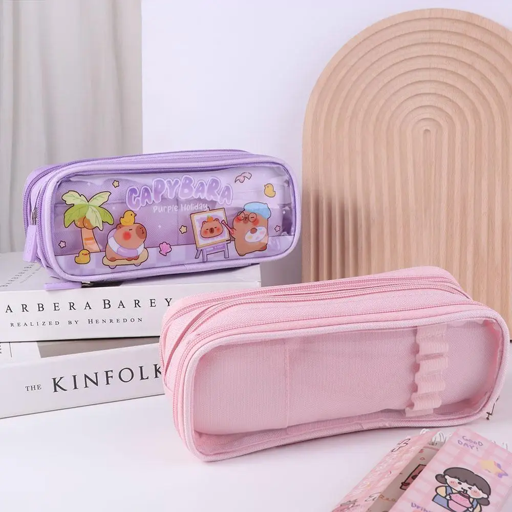 Fashion Letter Capybara Pencile Bag Kawaii Large Capacity Cartoon Pencile Case Zipper Waterproof Capybara Makeup Bag School