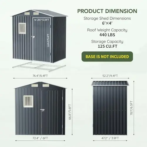 Update Version 6x4 FT Outdoor Metal Storage Shed, Single Door, 1 Clear Window, Tool Shed for Garden, Patio, Backyard