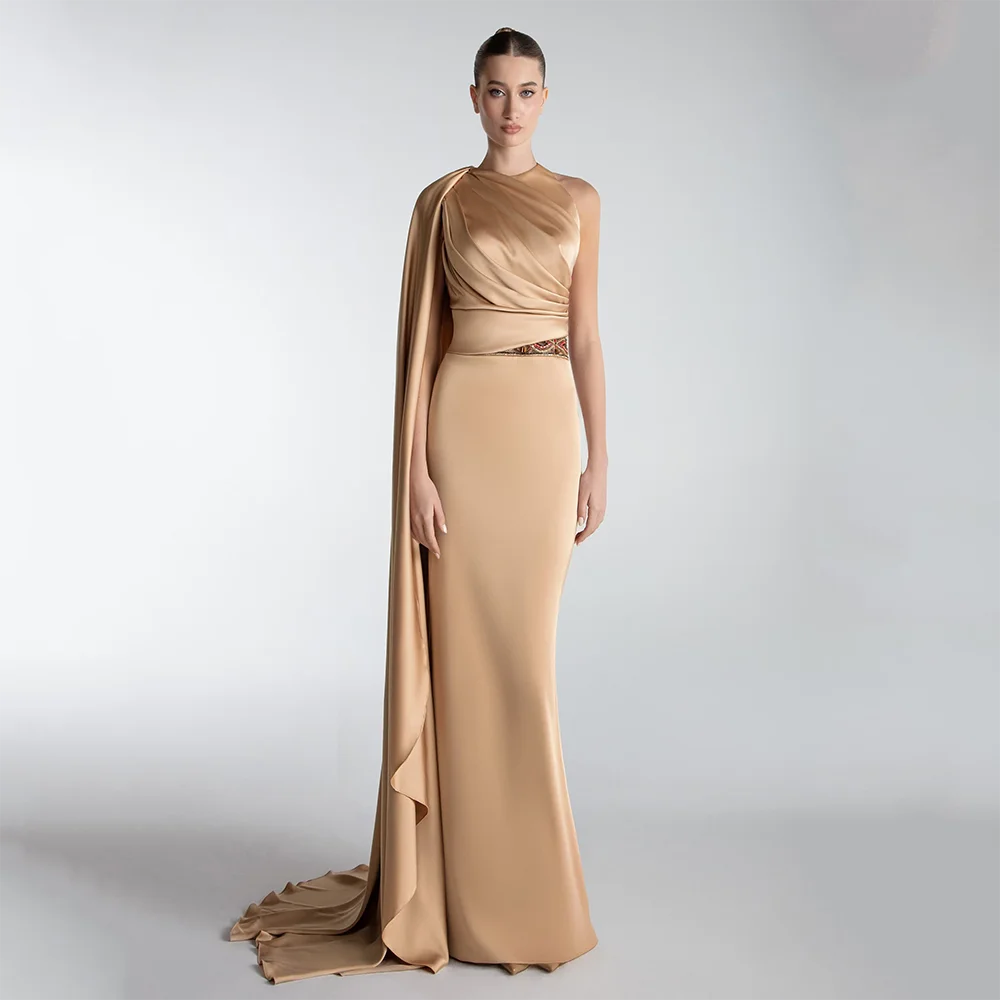 

Customized O-Neck Long Evening Dresses Elegant Formal Occasion Prom Gowns Satin Mermaid 2025 Floor Length Prom Dresses