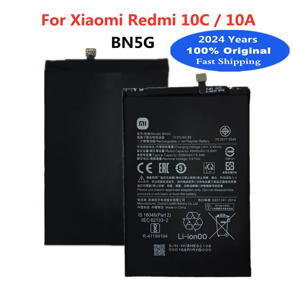 

2024 Years 100% Original Xiao Mi Phone Battery BN5G For Xiaomi Redmi 10C / Redmi 10A 5000mAh Phone Battery Bateria Fast Deliver