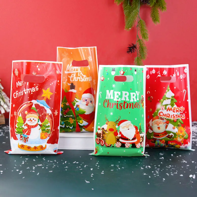 

10pcs Christmas Gift Bag Santa Claus Elk Candy Cookies Treat Bag Plastic Bags Merry Christmas Decorations for Home Navidad Gifts