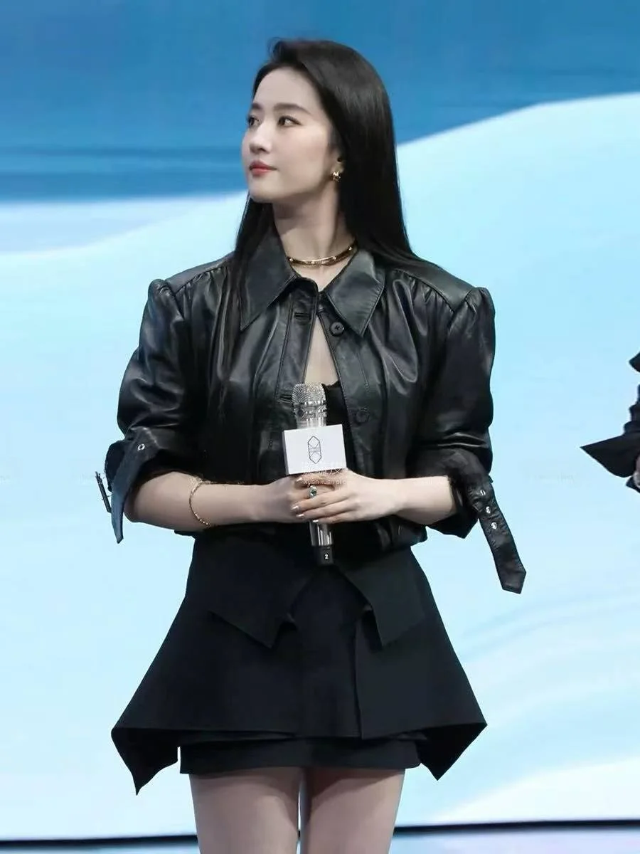 

Ning 2025 Autumn Winter New Sle ular Women's ort Leather Jaet Genuine eepskin Long Sve Commute Sle