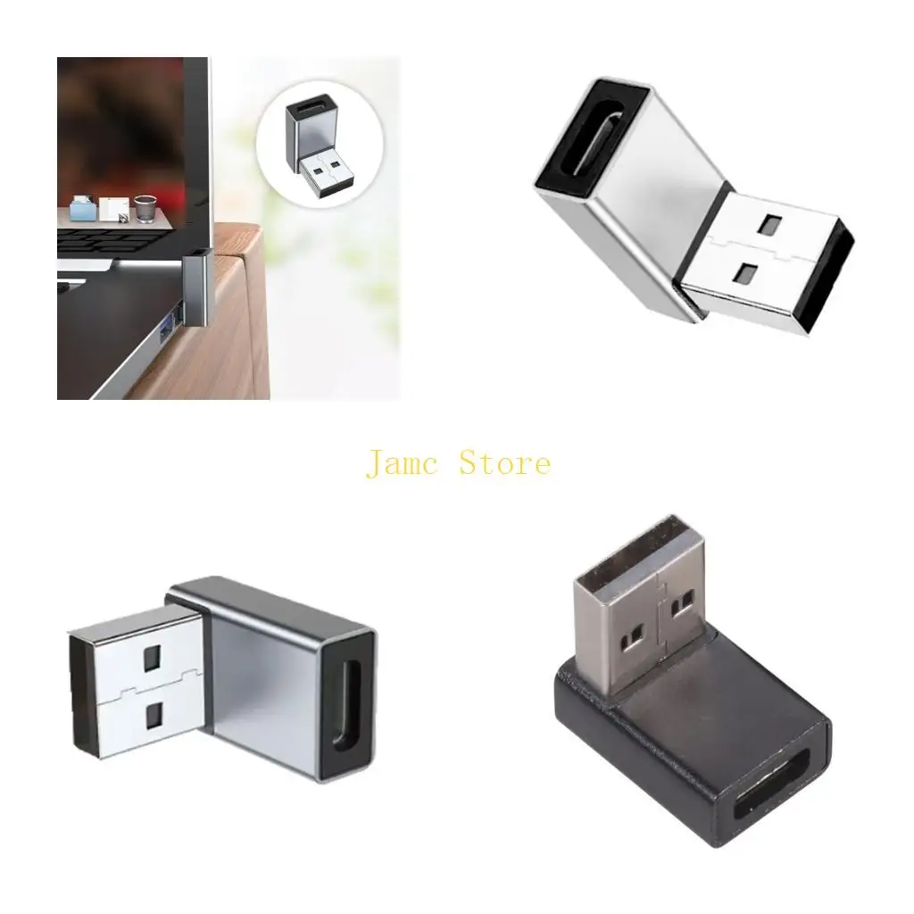 LX0B USB-A to USB C Female Coupler with Aluminum Shell for Tight Laptop Side Input, Desk Charging Use and Dock Use