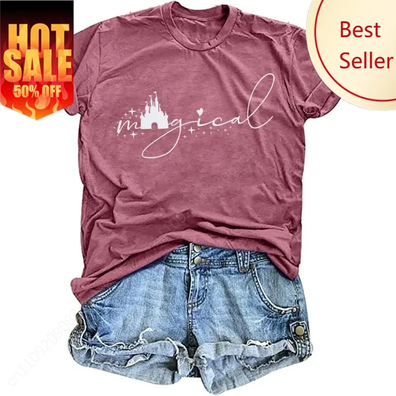

Magical Shirt for Women Magic Kingdom Tshirt Family Vacation Tee Castle Graphic Short Sleeve Tops