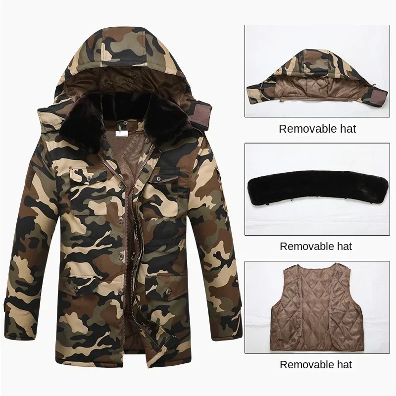 2023 Cotton Coat Men's Double Layered Medium Length Cold Resistant Cotton Jacket Winter Labor Protection Waterproof Camouflage