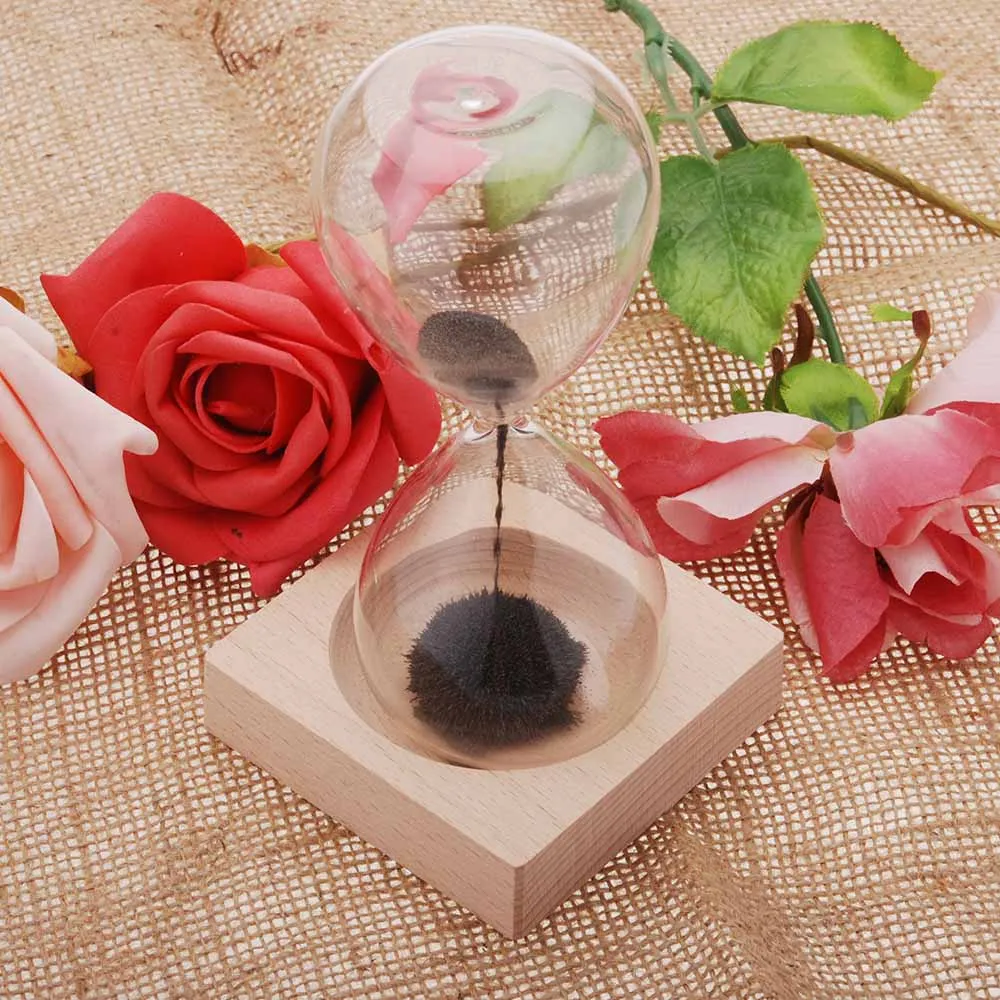 Magnet Sand Hourglass with Wooden Base Awaglass Hand-blown Timer Home Desktop Decoration Magnetic Hourglass