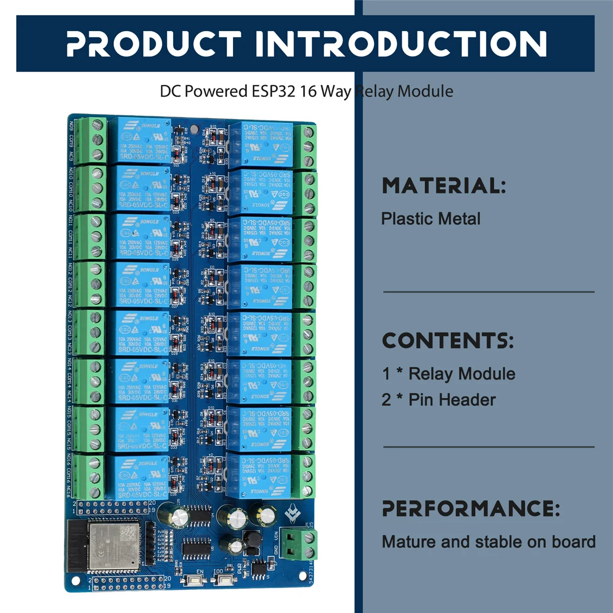 16 Channel Relay Module DC5-12V Power Supply ESP32 Development Board ESP32-WROOM Secondary Development Module XQ