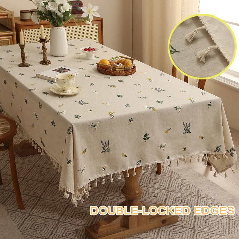 Chinese Embroidery Flowers Rectangular Tablecloth Light Luxury Fresh Round Tablecloth Thickened Coffee Table Cover Cloths Decor