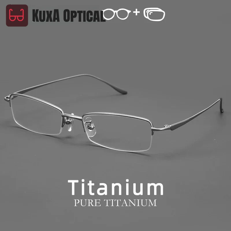 

Очки KUXA Ultra: высококачественные оптические оправы из чистого титана для коррекции близорукости и дальнозоркости, узкая полуоправа, по рецепту