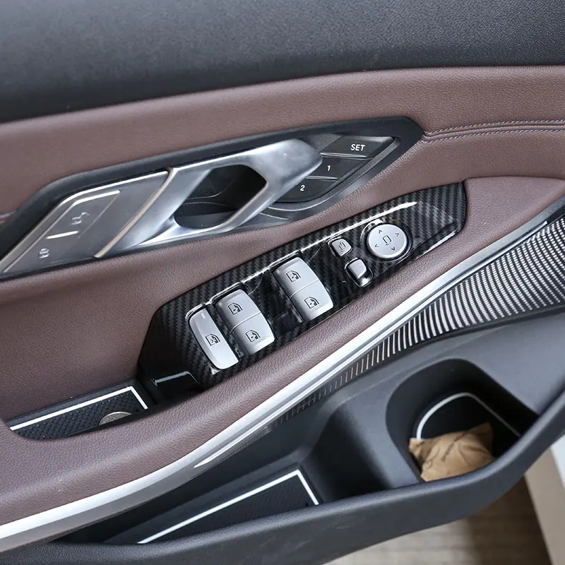 

Suetlcoity For BMW 3 Series G20 2020-2025 ABS Carbon Fiber Car Glass Lifting Panel Frame Cover Trim Sticker Car Accessories(LHD)