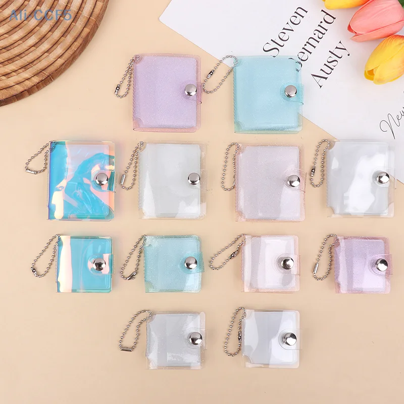 Student Photocard Holder With Keychain 1Inch 2Inch Transparent Mini Photo Album DIY Idol Small Card Collection Book Bag Keyring