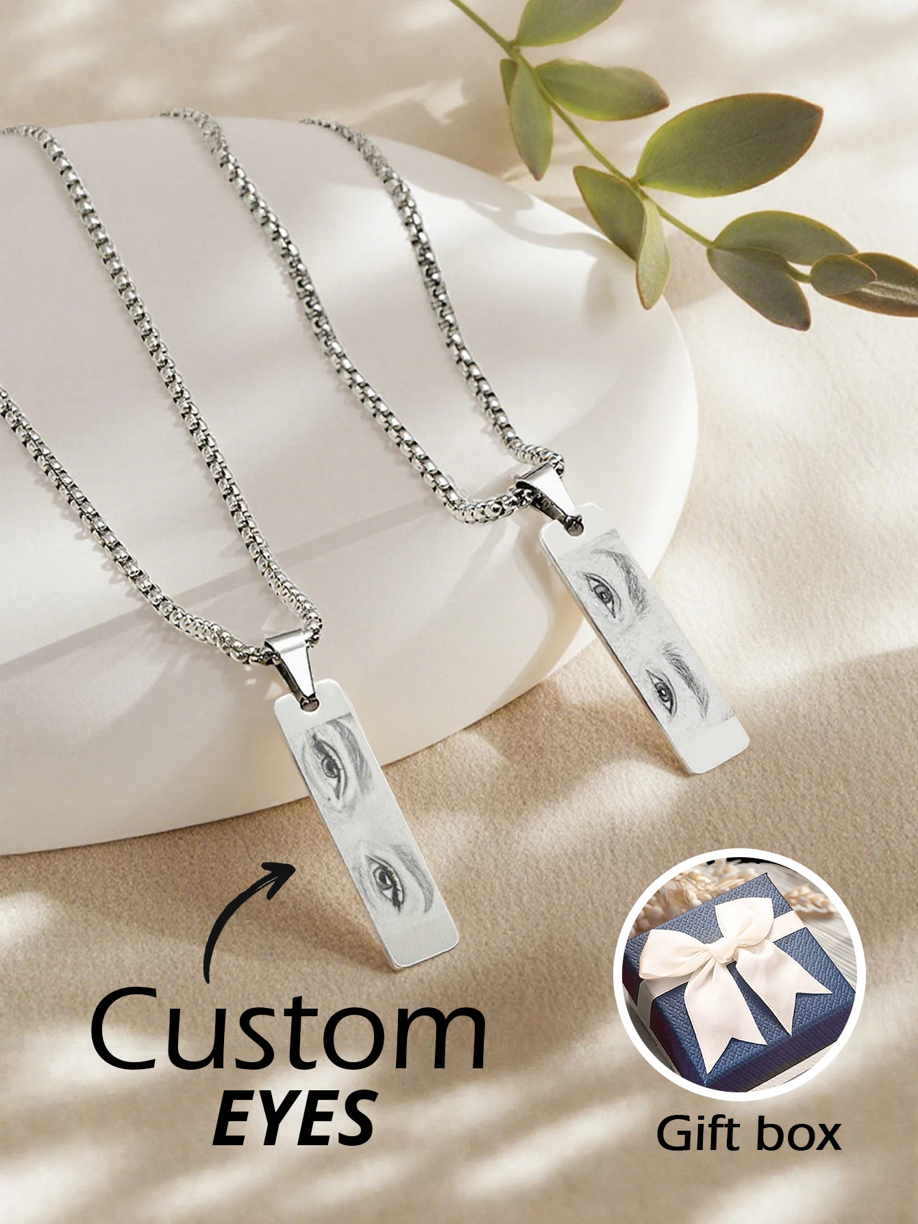 Custom Photo Eye Necklace Personalized Couples Jewelry Gift for Anniversary Birthday Christmas Valentine’s Day Gift for Him Her