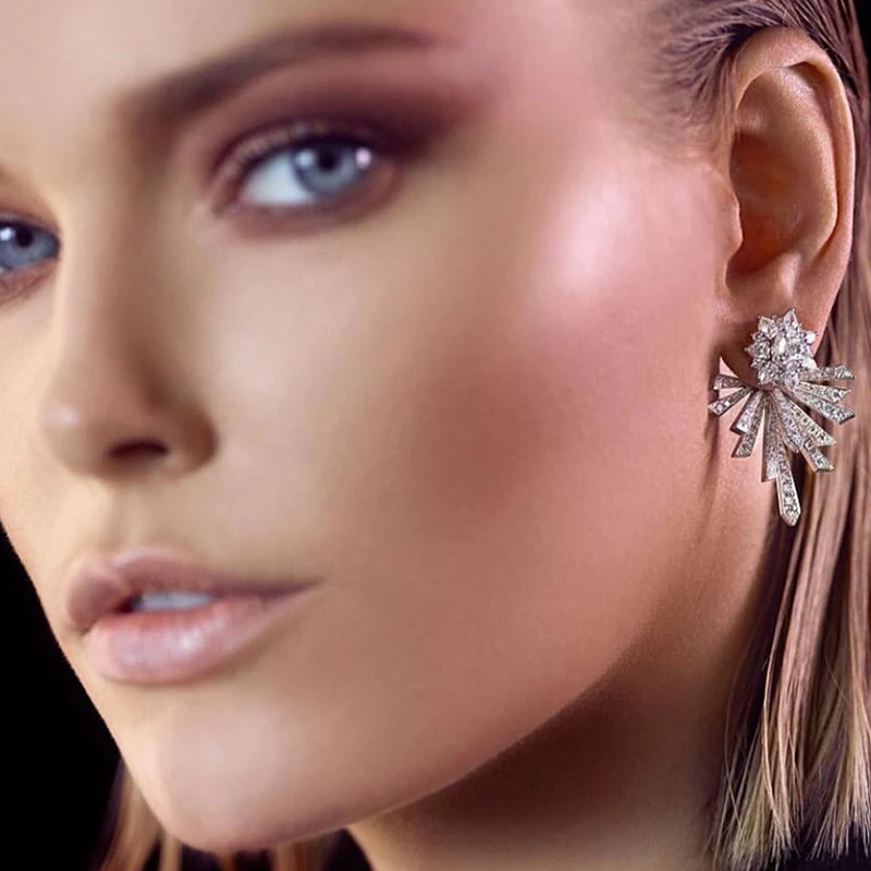 

SENYU Gold,Silver Plated Zircon Blooming Flower Stud Earrings Fashion Women Big Earrings High Quality Wedding Party JewelryGift