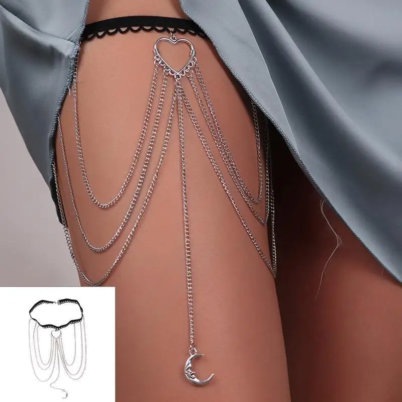 652f-セクシーなハート月形タッセルレッグチェーン女性ゴシック太ももレッグチェーン原宿