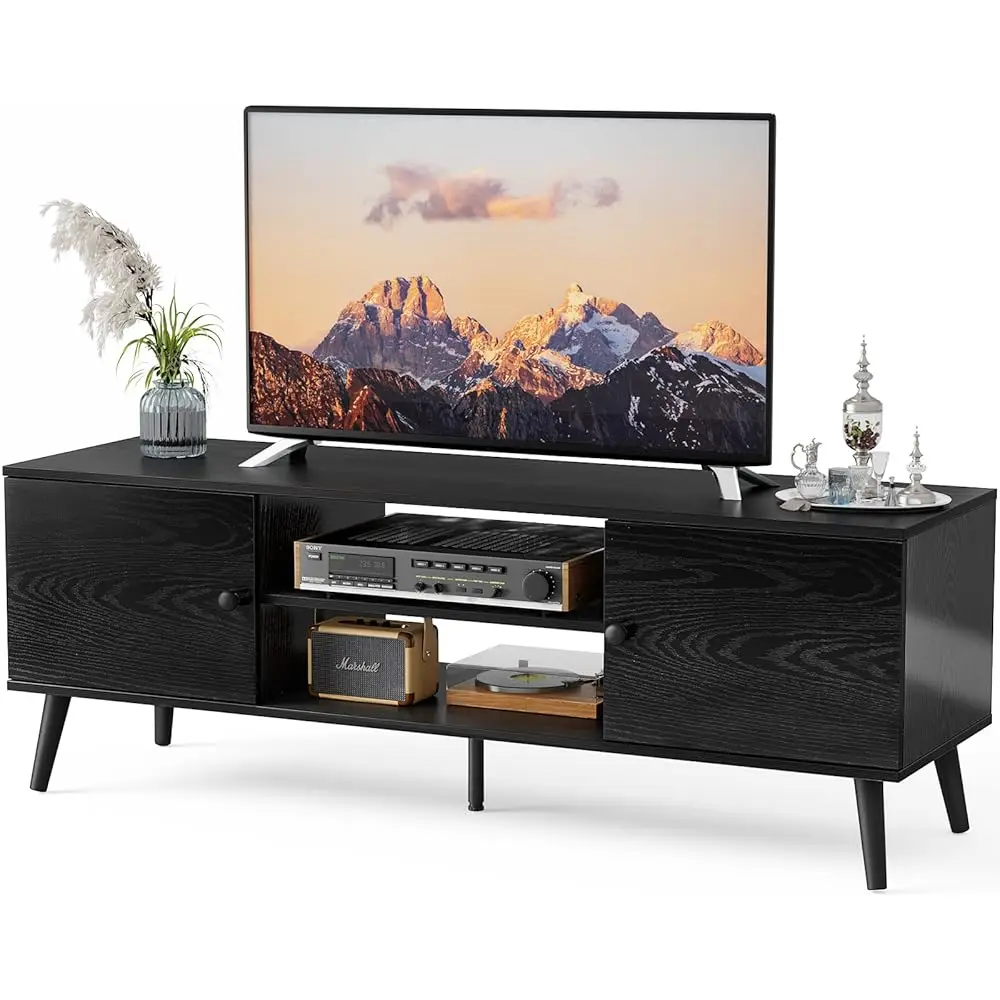 

Tv Stand For 55 60 H Tv, Entertainment Center With Storage Cabinet, Mid Modern Media Console Table, Adjustable Hinge, Wooden