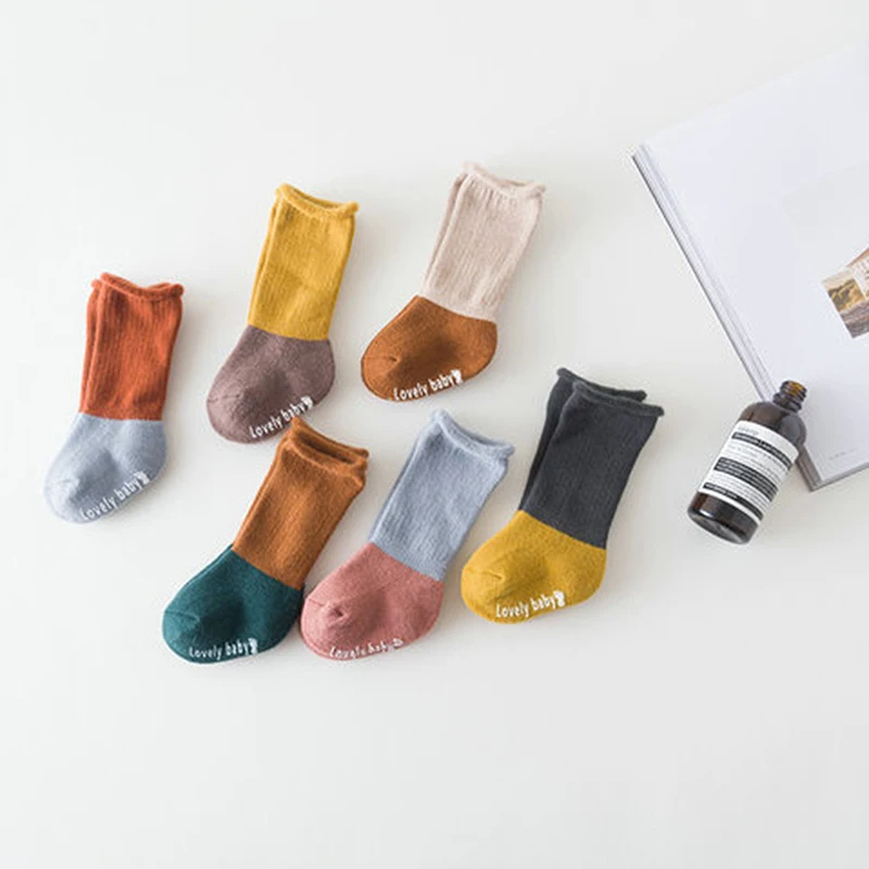 

Fashion Baby Socks for Girls & Boys Contrast Color Toddler Anti-Skid Sole Cute Socks Fall Winter Warm Toddler Socks