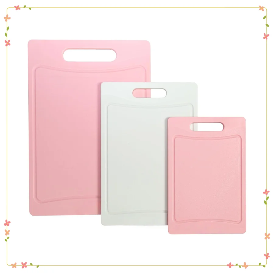 

Dual-Sided BPA-Free Plastic Cutting Boards Set with Juice Groove, Non-Slip Handles, Dishwasher Safe, 3-Piece Pink & Cream
