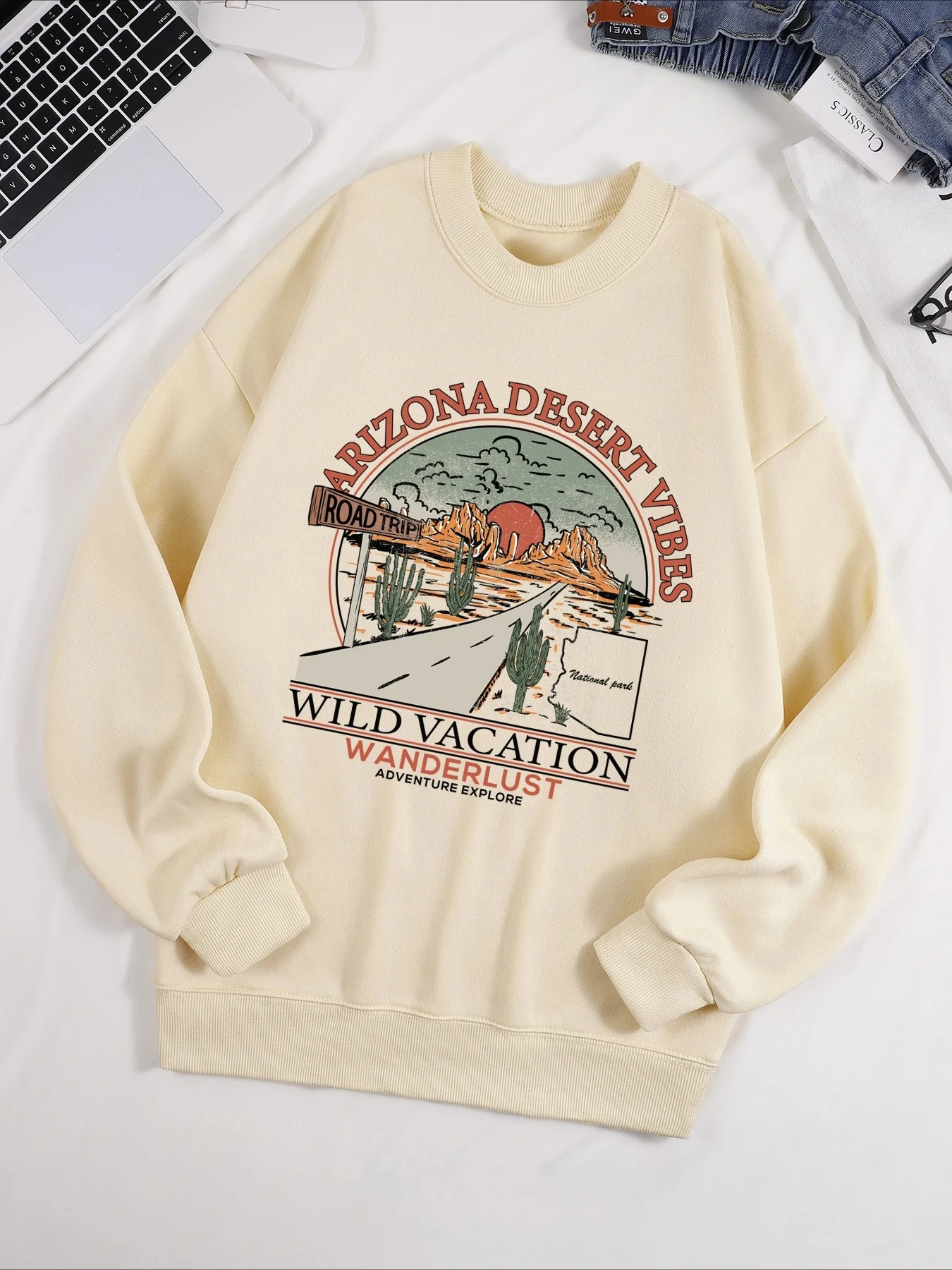 Arizona Desert Vibes Wild Vacation Wanderlust Print Sweatshirt Street O-Neck Pullover Fleece Loose Clothes Winter Autumn Top