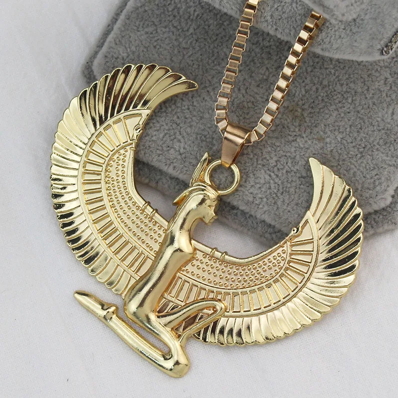 Ancient Egyptian Goddess Isis Wings Pendant Patron God Horus Necklace Men Women Vintage Prayer Amulet Jewelry Gift