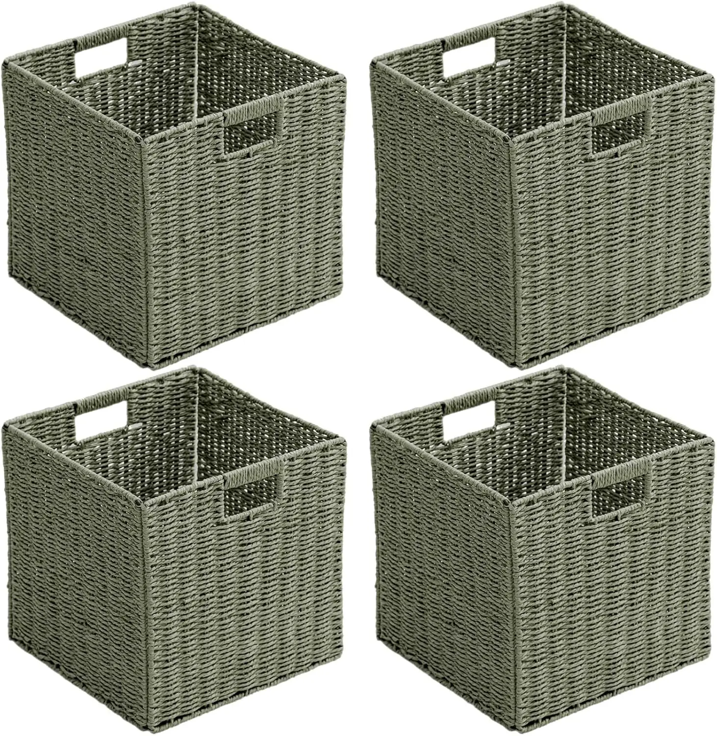 

Handwoven Paper Rope Storage Baskets Set of 4 with Handles, Foldable Cubes for Clothes Toys Books, 13x13x13 Inch