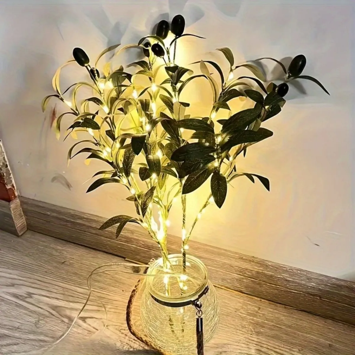 1PC LED simulation fruit olive branch copper wire tree light, room festive atmosphere decoration light