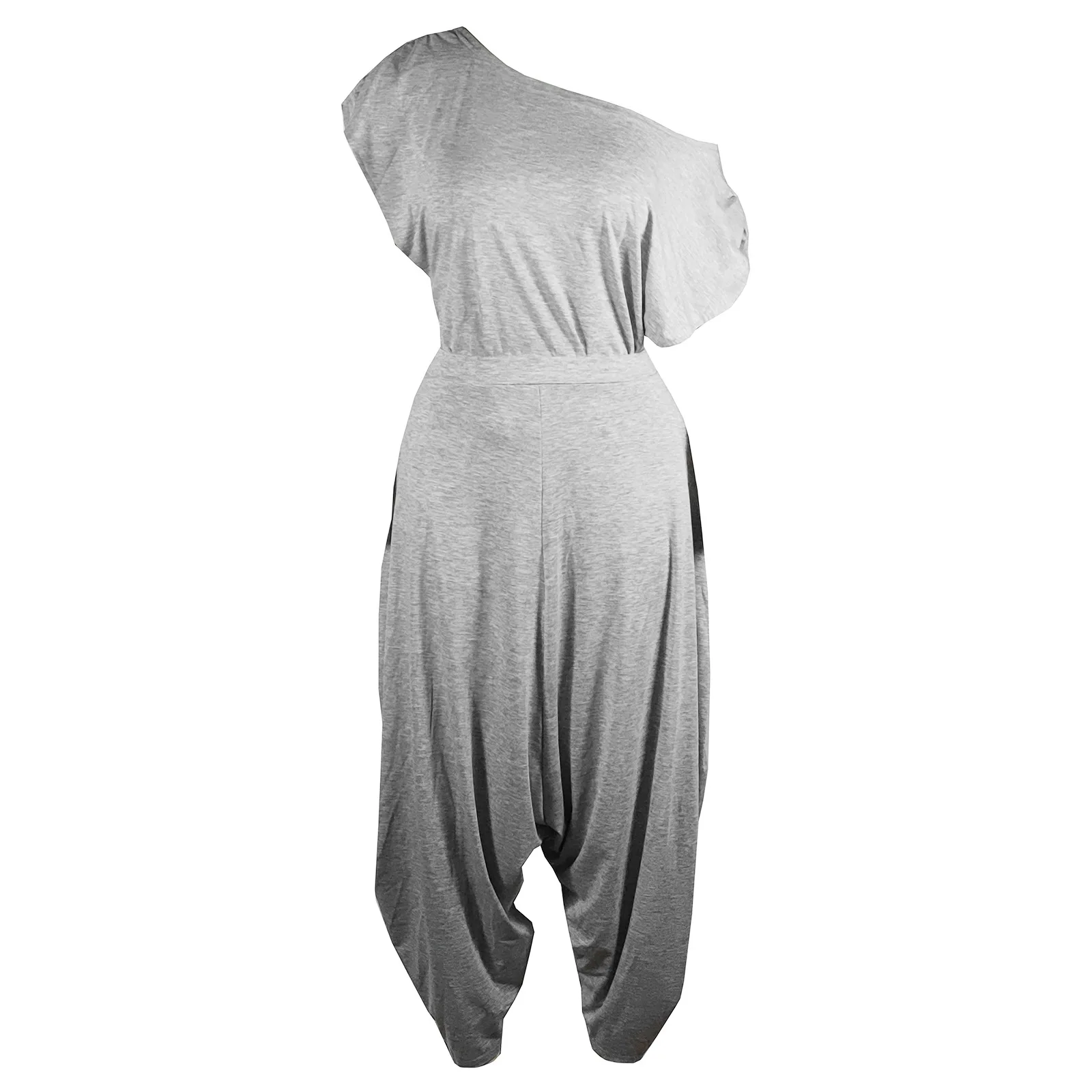 Set da due pezzi da donna con spalle scoperte, collo obliquo, manica corta, top asimmetrico e pantaloni Hamer, set coordinato, abiti casual larghi